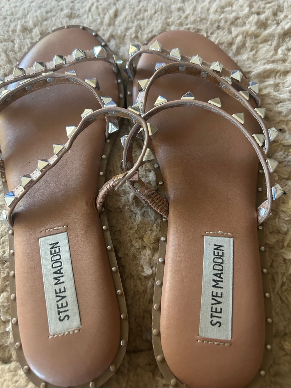 Steve Madden Brown Leather Studded Slide Sandals